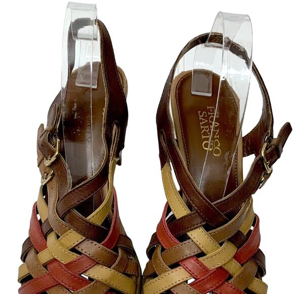 Franco Sarto Leather Beverly Tan Orange Block Heel Sandals Women's Size 7 - Picture 6 of 9